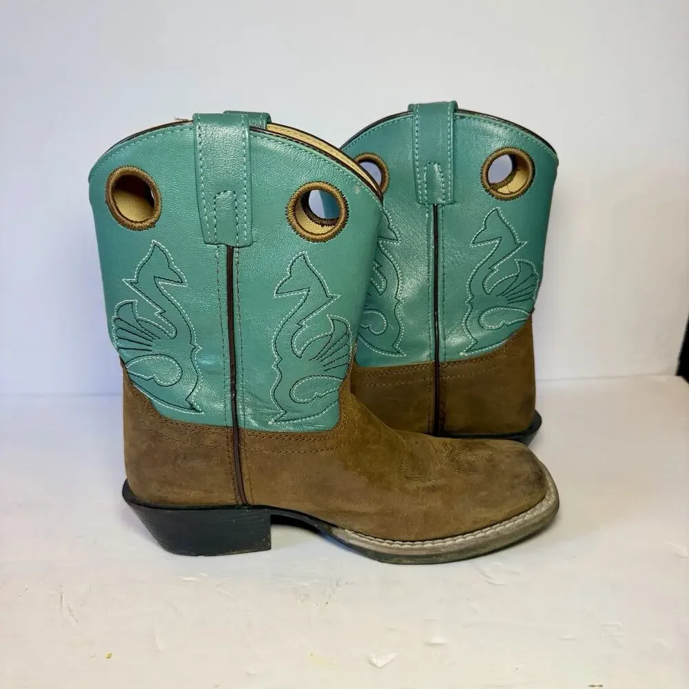 Masterson Girls Cowgirl Leather Teal Square Toe Boots RB2010C Size 2.5 - Picture 7 of 10